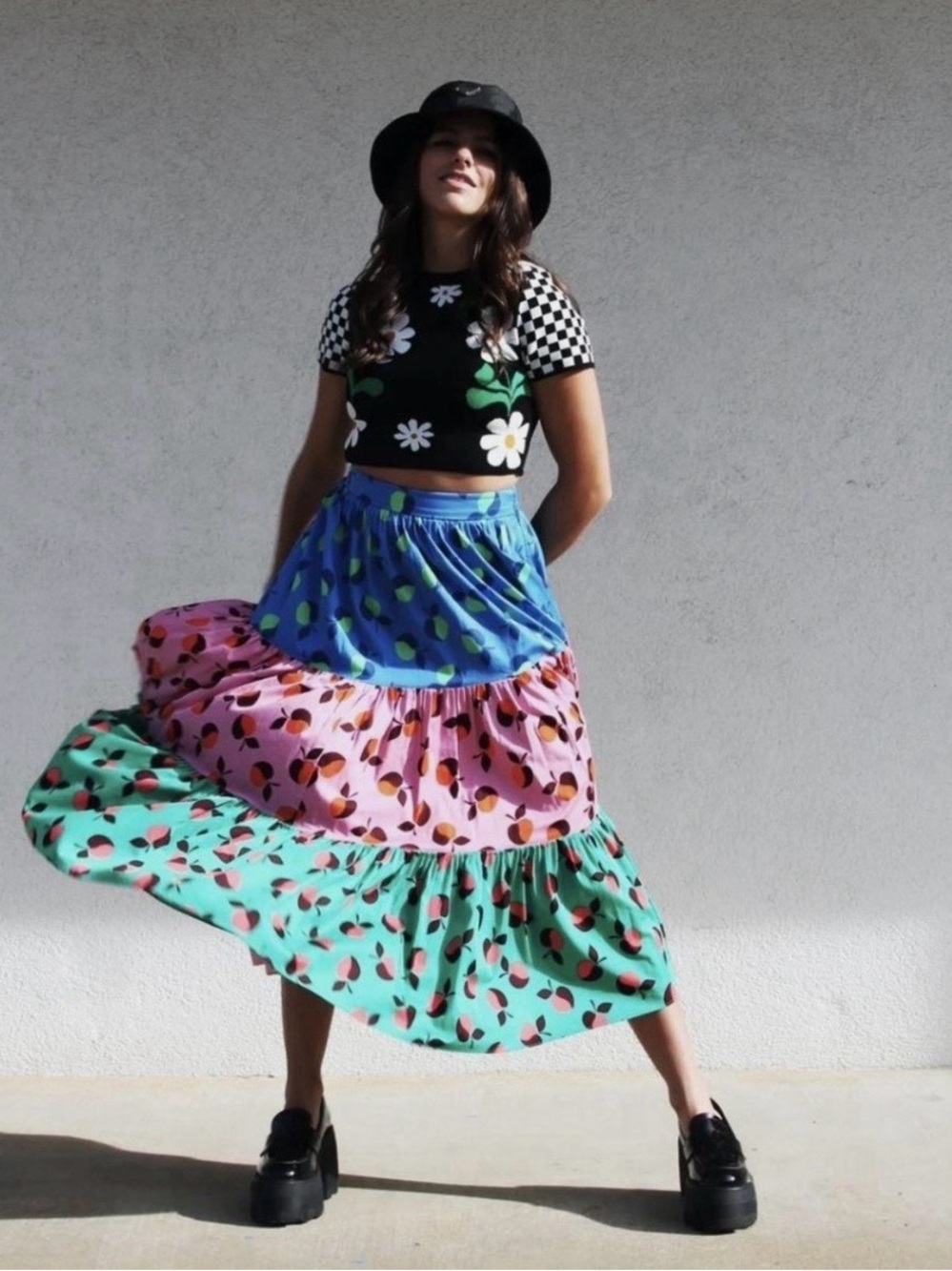 Kate Spade Apple Multicolor Tiered Maxi Skirt - Blue, Pink & Mint Size 0